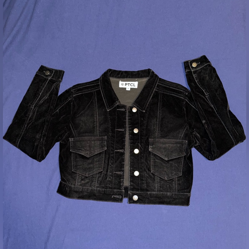 PTCL Crop Flocked Denim Jacket